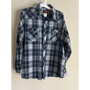 Wrangler Men’s Western Shirt, pearl snap buttons XL Blue